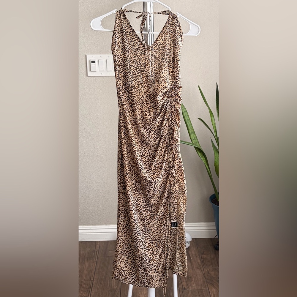 Halter Backless Leopard Print Maxi Dress